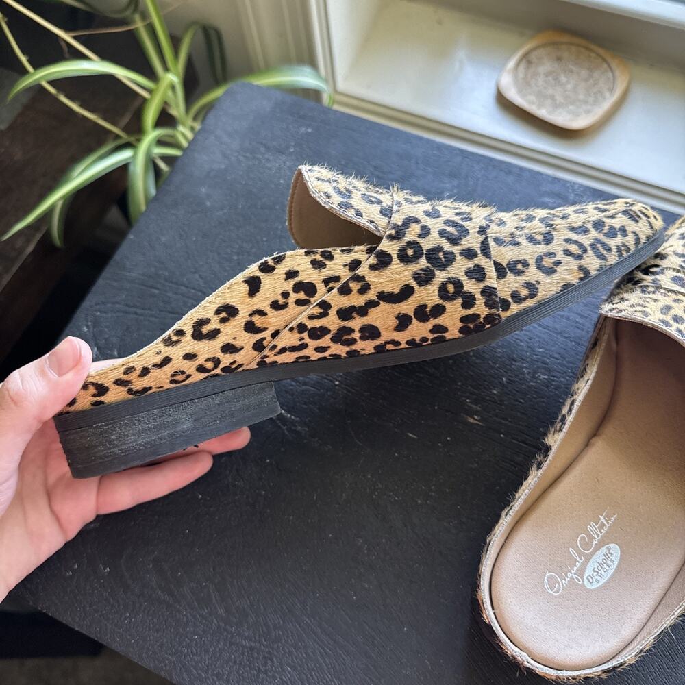 Leopard Print Loafers Backless Slide Real Cow Hair - Picture 2 of 9